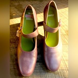 Vintage 90’s Camper Mary Jane Pumps, Metallic Purple Leather and Rubber EU 39